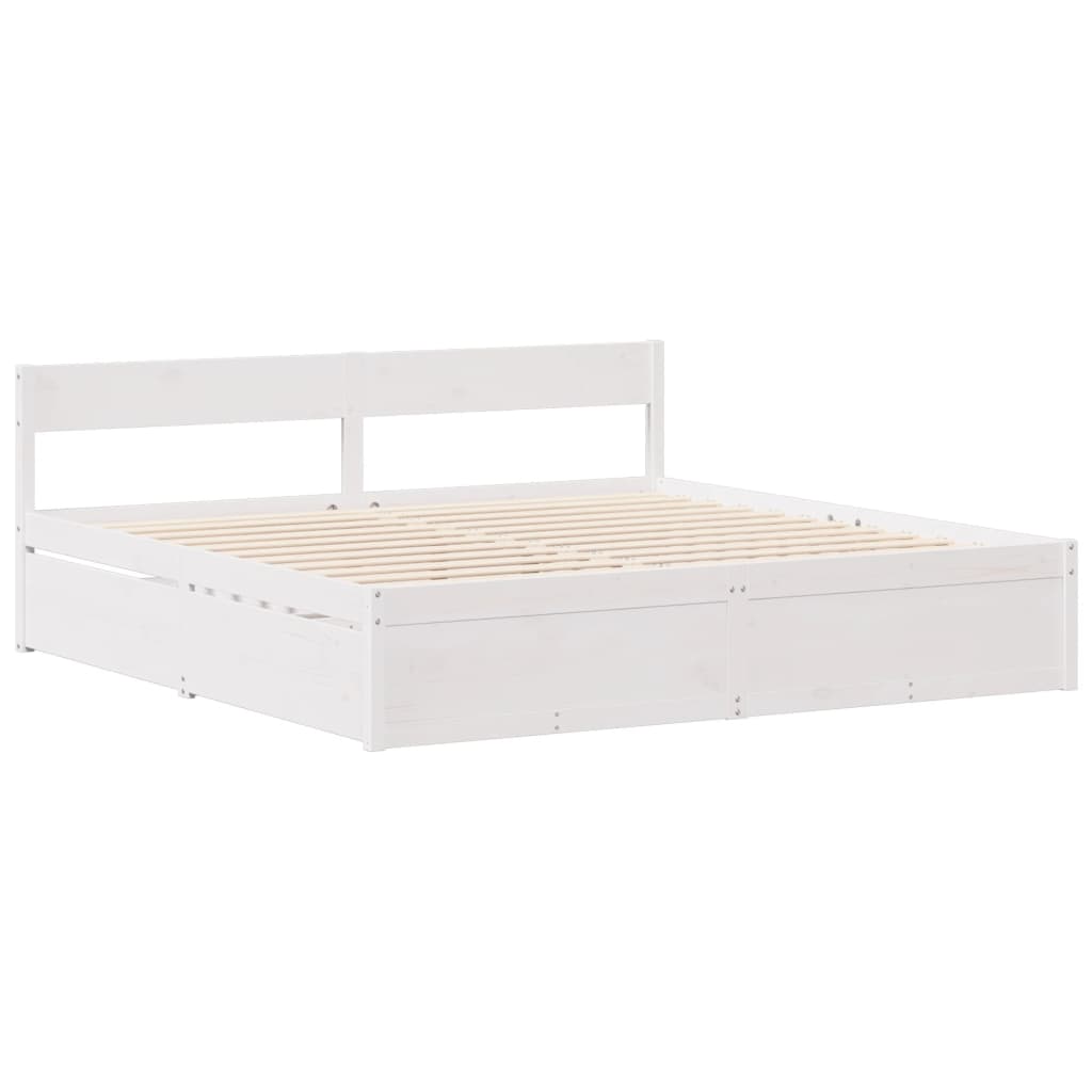 vidaXL Cadru de pat fără saltea, alb, 140x190 cm, lemn masiv de pin vidaXL Cadru de pat fără saltea, alb, 140x190 cm, lemn masiv de pin
