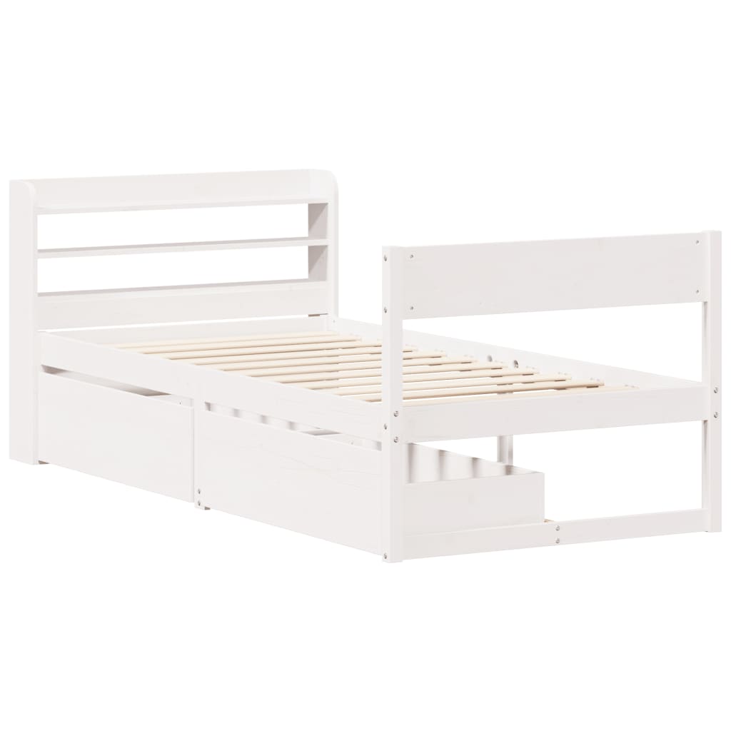 vidaXL Cadru de pat fără saltea, alb, 75x190 cm, lemn masiv de pin