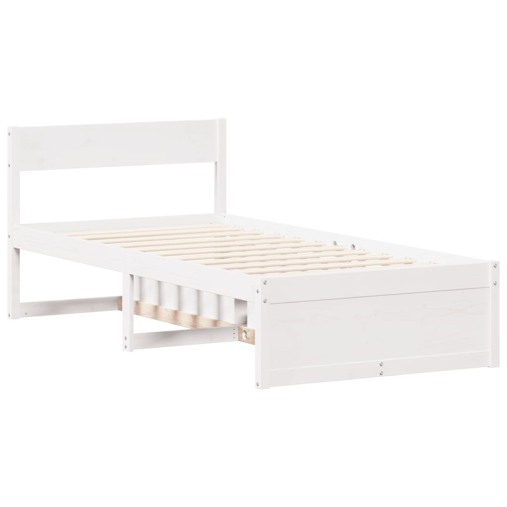 vidaXL Cadru de pat fără saltea, alb, 75x190 cm, lemn masiv de pin