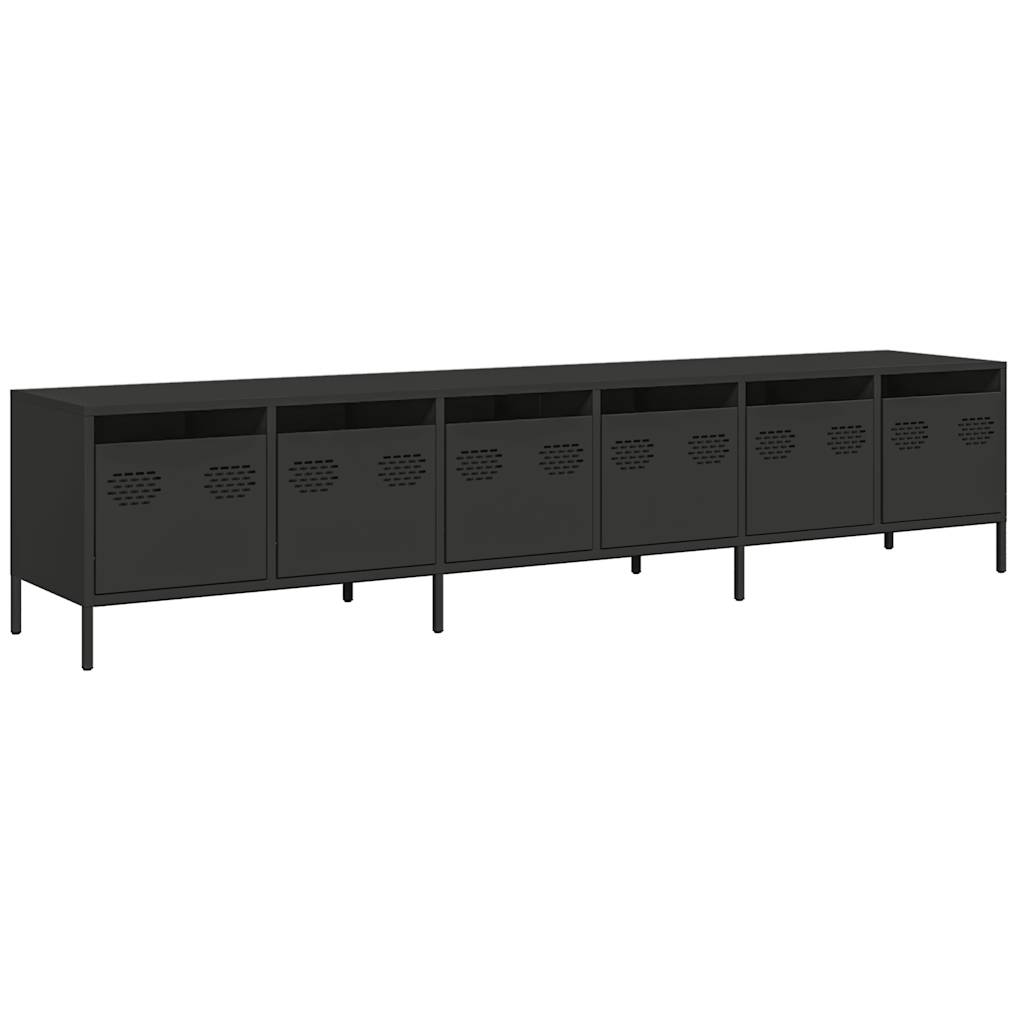 vidaXL Dulap TV, negru, 202x39x43,5 cm, oțel laminat la rece vidaXL Dulap TV, negru, 202x39x43,5 cm, oțel laminat la rece