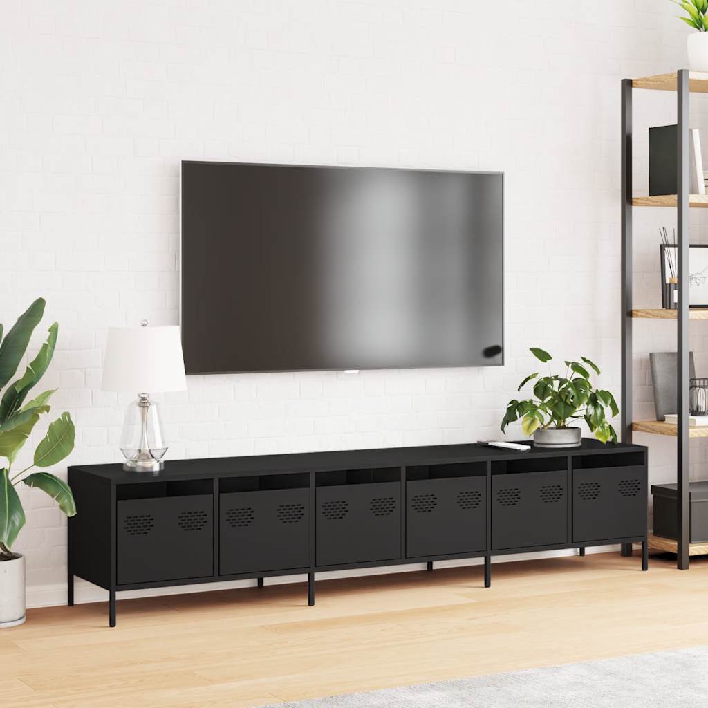 vidaXL Dulap TV, negru, 202x39x43,5 cm, oțel laminat la rece vidaXL Dulap TV, negru, 202x39x43,5 cm, oțel laminat la rece