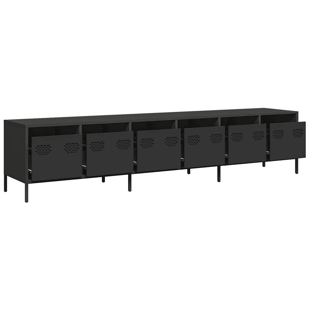 vidaXL Dulap TV, negru, 202x39x43,5 cm, oțel laminat la rece vidaXL Dulap TV, negru, 202x39x43,5 cm, oțel laminat la rece