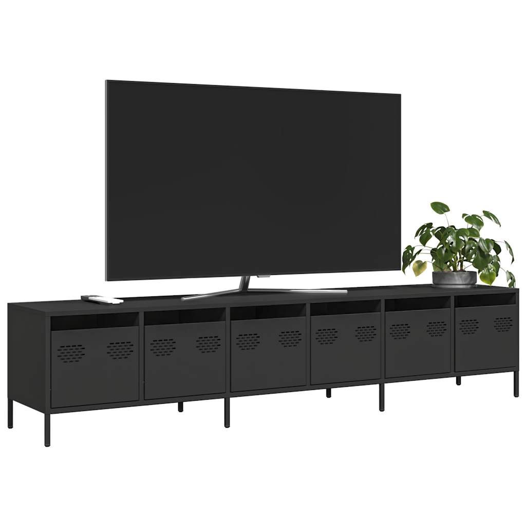 vidaXL Dulap TV, negru, 202x39x43,5 cm, oțel laminat la rece vidaXL Dulap TV, negru, 202x39x43,5 cm, oțel laminat la rece