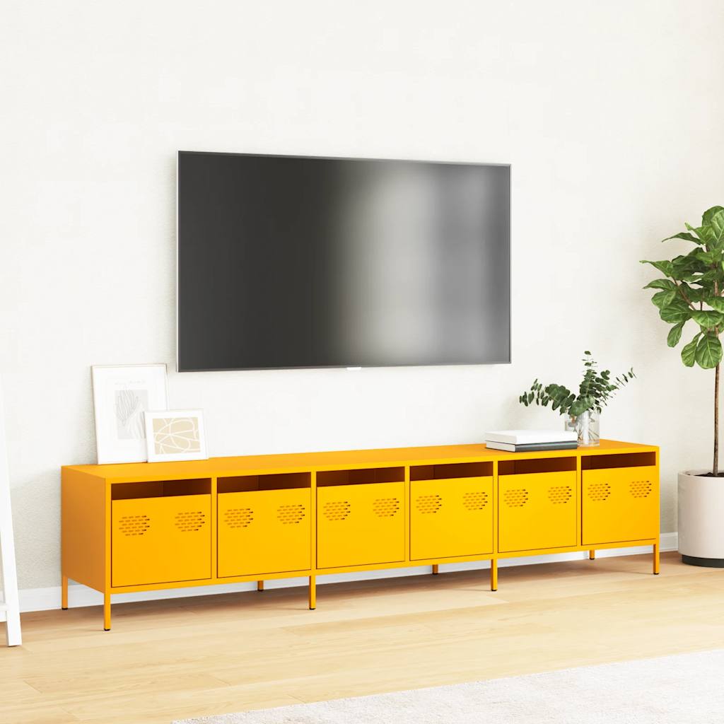 vidaXL Dulap TV, galben muștar, 202x39x43,5 cm, oțel laminat la rece
