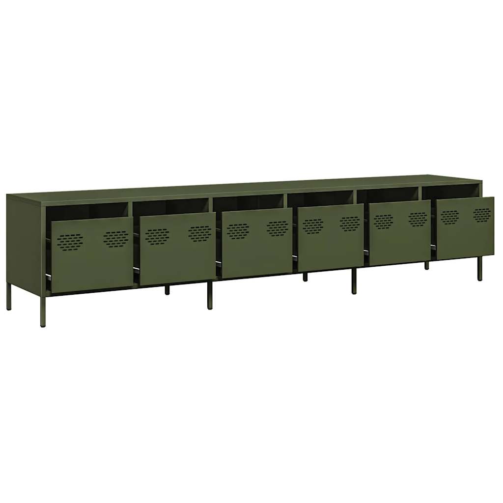 vidaXL Dulap TV, verde măsliniu, 202x39x43,5 cm, oțel laminat la rece
