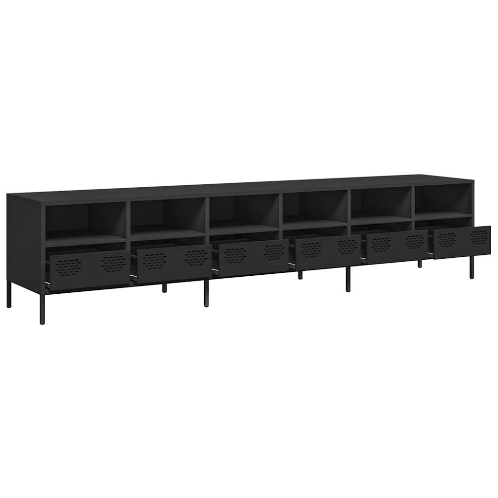 vidaXL Dulap TV, negru, 202x39x43,5 cm, oțel laminat la rece vidaXL Dulap TV, negru, 202x39x43,5 cm, oțel laminat la rece