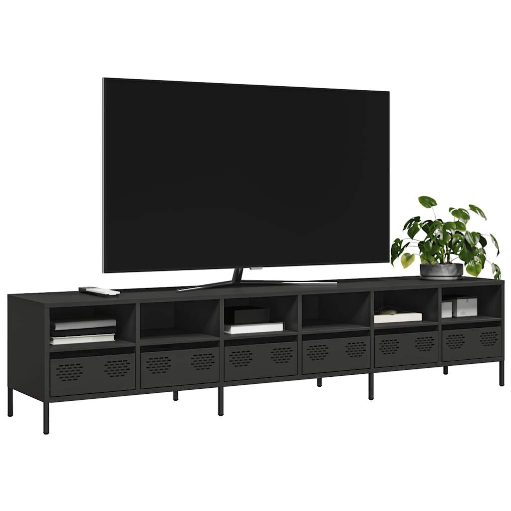 vidaXL Dulap TV, negru, 202x39x43,5 cm, oțel laminat la rece vidaXL Dulap TV, negru, 202x39x43,5 cm, oțel laminat la rece