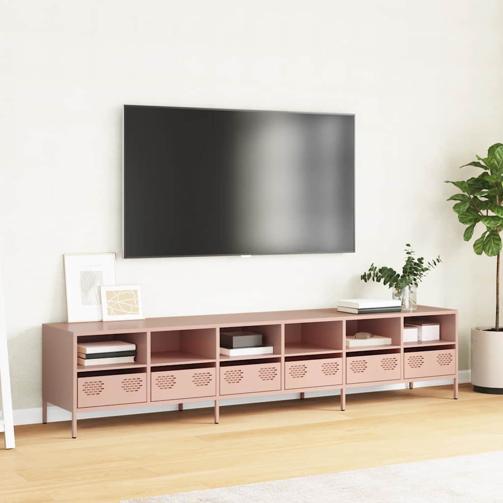 vidaXL Dulap TV, roz, 202x39x43,5 cm, oțel laminat la rece vidaXL Dulap TV, roz, 202x39x43,5 cm, oțel laminat la rece