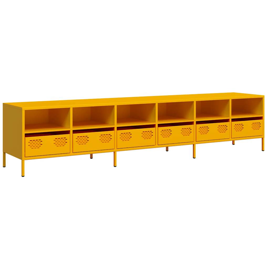 vidaXL Dulap TV, galben muștar, 202x39x43,5 cm, oțel laminat la rece