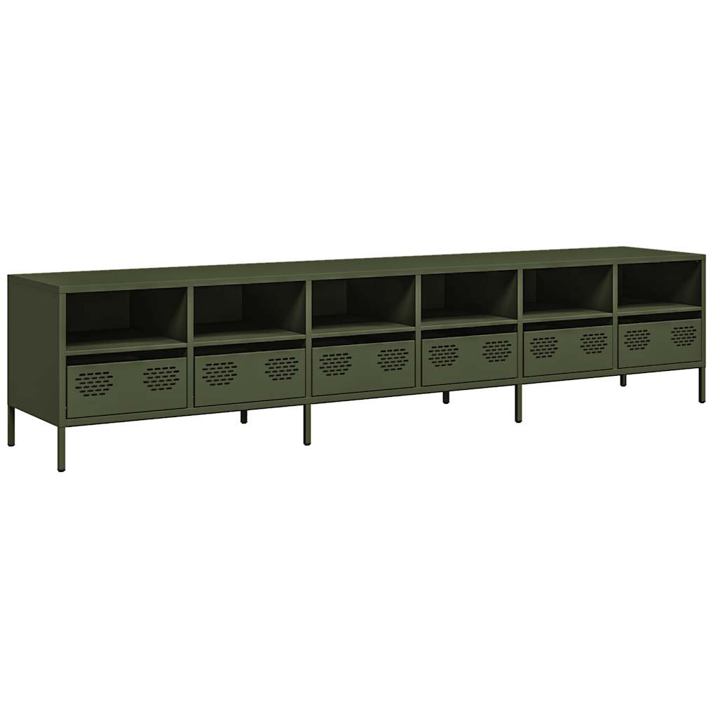 vidaXL Dulap TV, verde măsliniu, 202x39x43,5 cm, oțel laminat la rece vidaXL Dulap TV, verde măsliniu, 202x39x43,5 cm, oțel laminat la rece