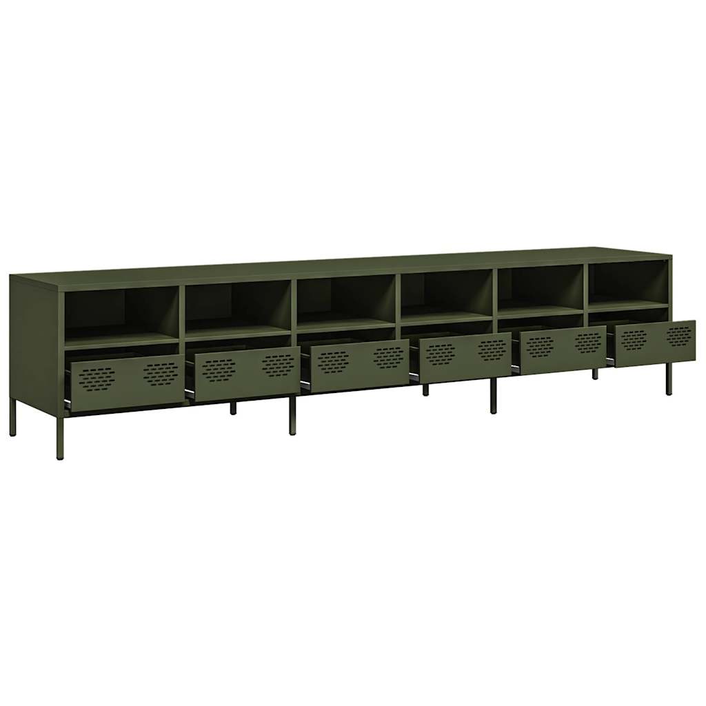 vidaXL Dulap TV, verde măsliniu, 202x39x43,5 cm, oțel laminat la rece vidaXL Dulap TV, verde măsliniu, 202x39x43,5 cm, oțel laminat la rece