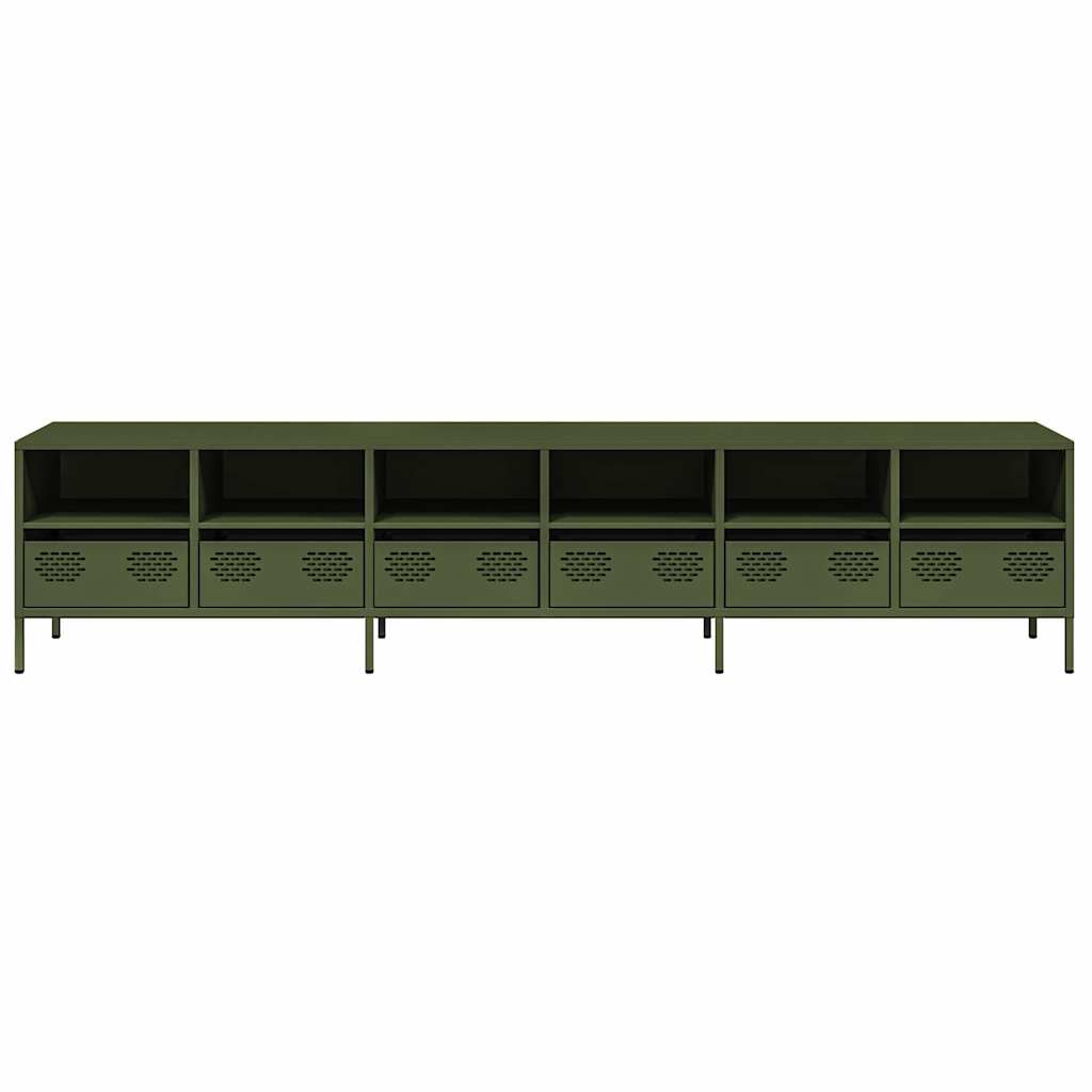 vidaXL Dulap TV, verde măsliniu, 202x39x43,5 cm, oțel laminat la rece vidaXL Dulap TV, verde măsliniu, 202x39x43,5 cm, oțel laminat la rece