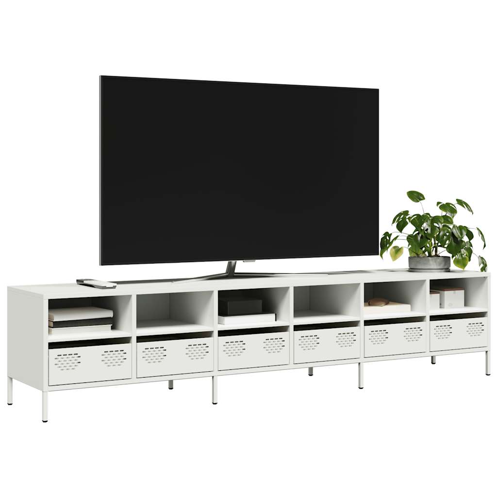 vidaXL Dulap TV, alb, 202x39x43,5 cm, oțel laminat la rece vidaXL Dulap TV, alb, 202x39x43,5 cm, oțel laminat la rece