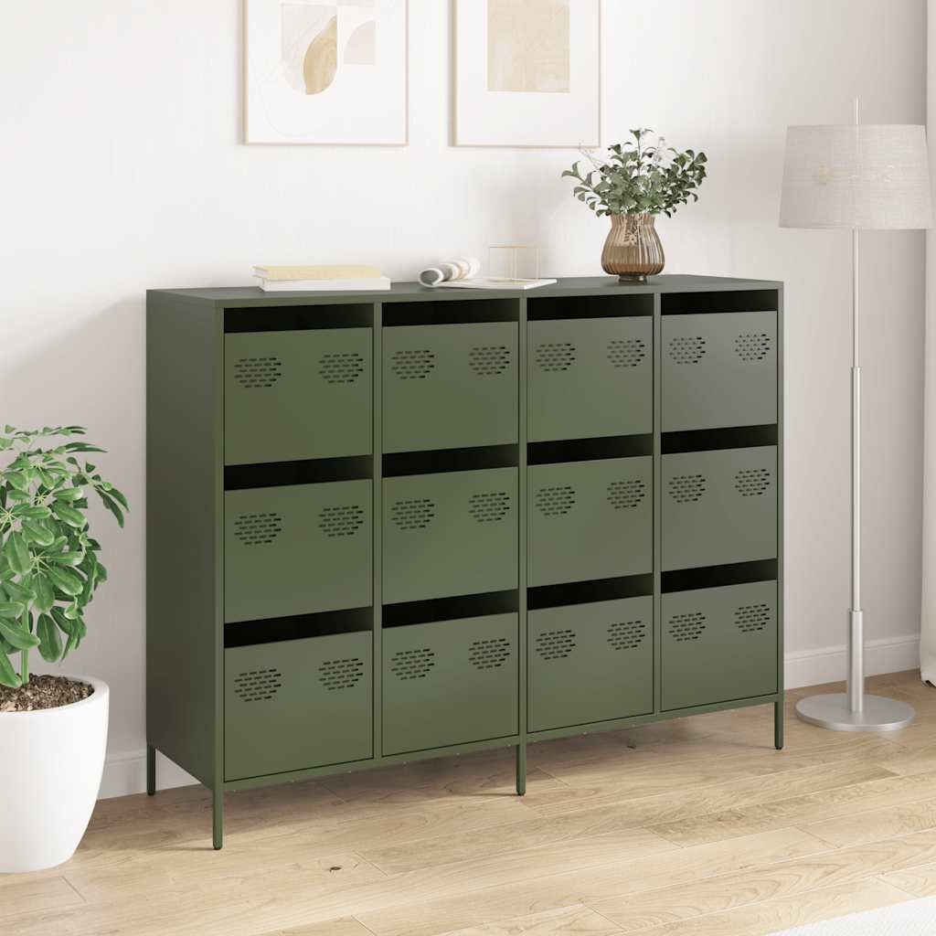 vidaXL Dulap, verde măsliniu, 135x39x103,5 cm, oțel laminat la rece