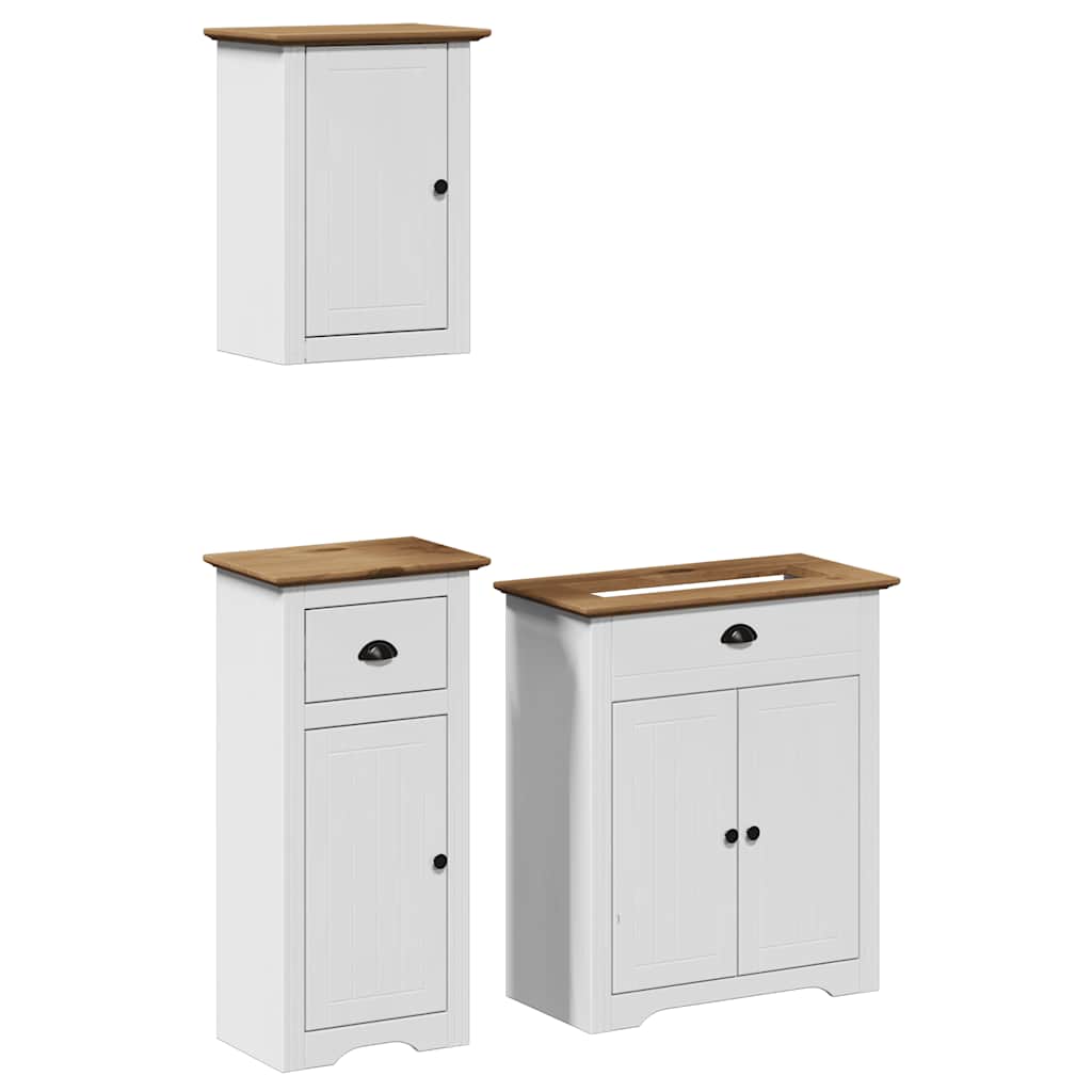 vidaXL Set de mobilier de baie 3 piese lemn masiv de pin alb și maro vidaXL Set de mobilier de baie 3 piese lemn masiv de pin alb și maro