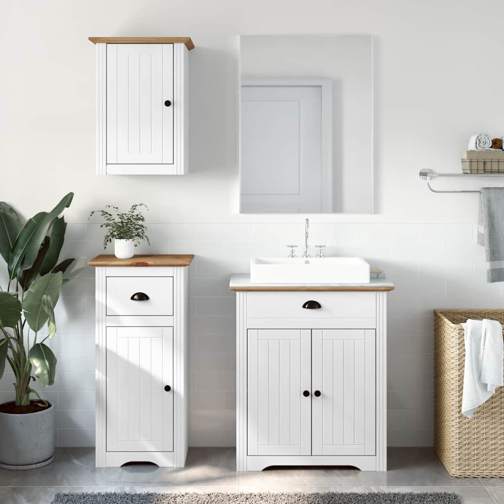 vidaXL Set de mobilier de baie 3 piese lemn masiv de pin alb și maro vidaXL Set de mobilier de baie 3 piese lemn masiv de pin alb și maro