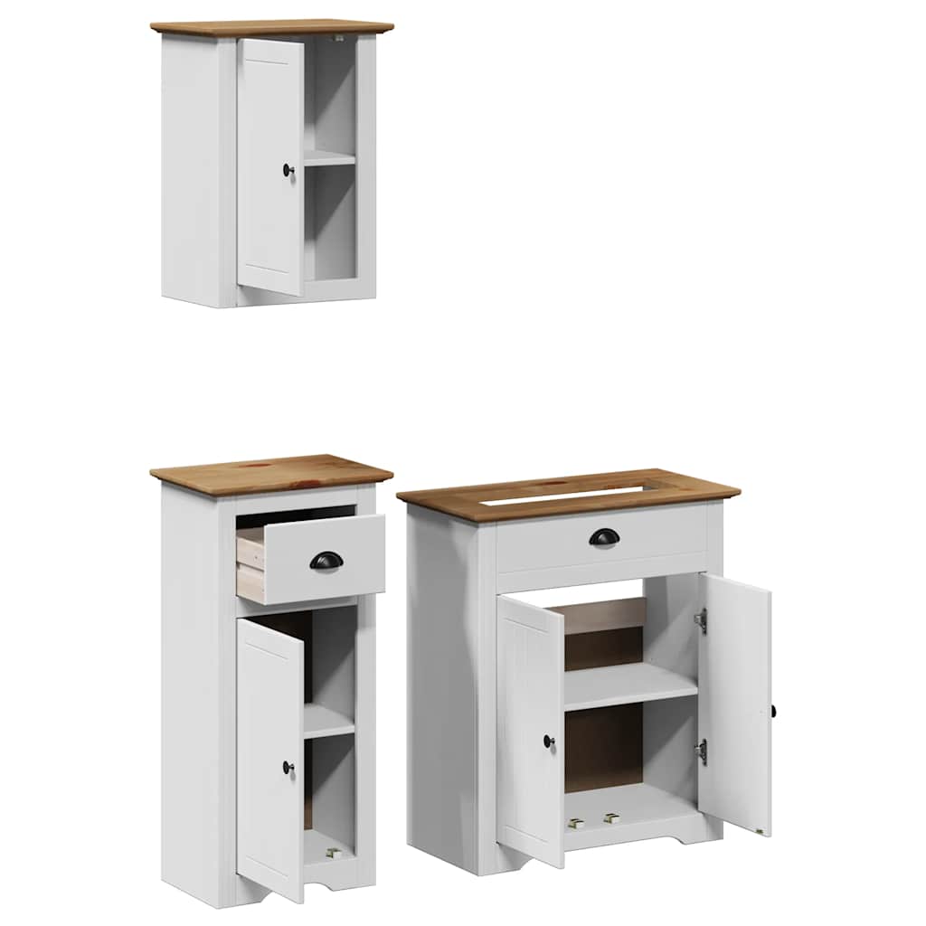 vidaXL Set de mobilier de baie 3 piese lemn masiv de pin alb și maro vidaXL Set de mobilier de baie 3 piese lemn masiv de pin alb și maro