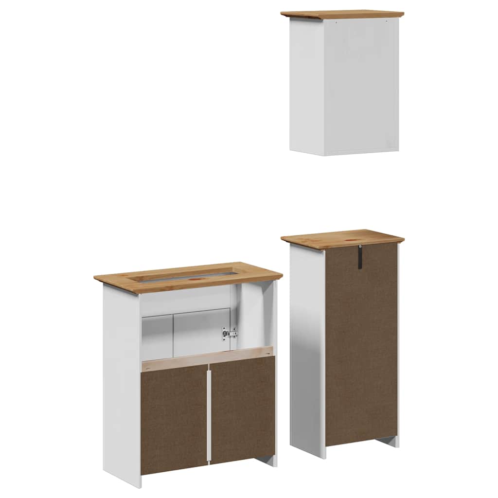 vidaXL Set de mobilier de baie 3 piese lemn masiv de pin alb și maro vidaXL Set de mobilier de baie 3 piese lemn masiv de pin alb și maro