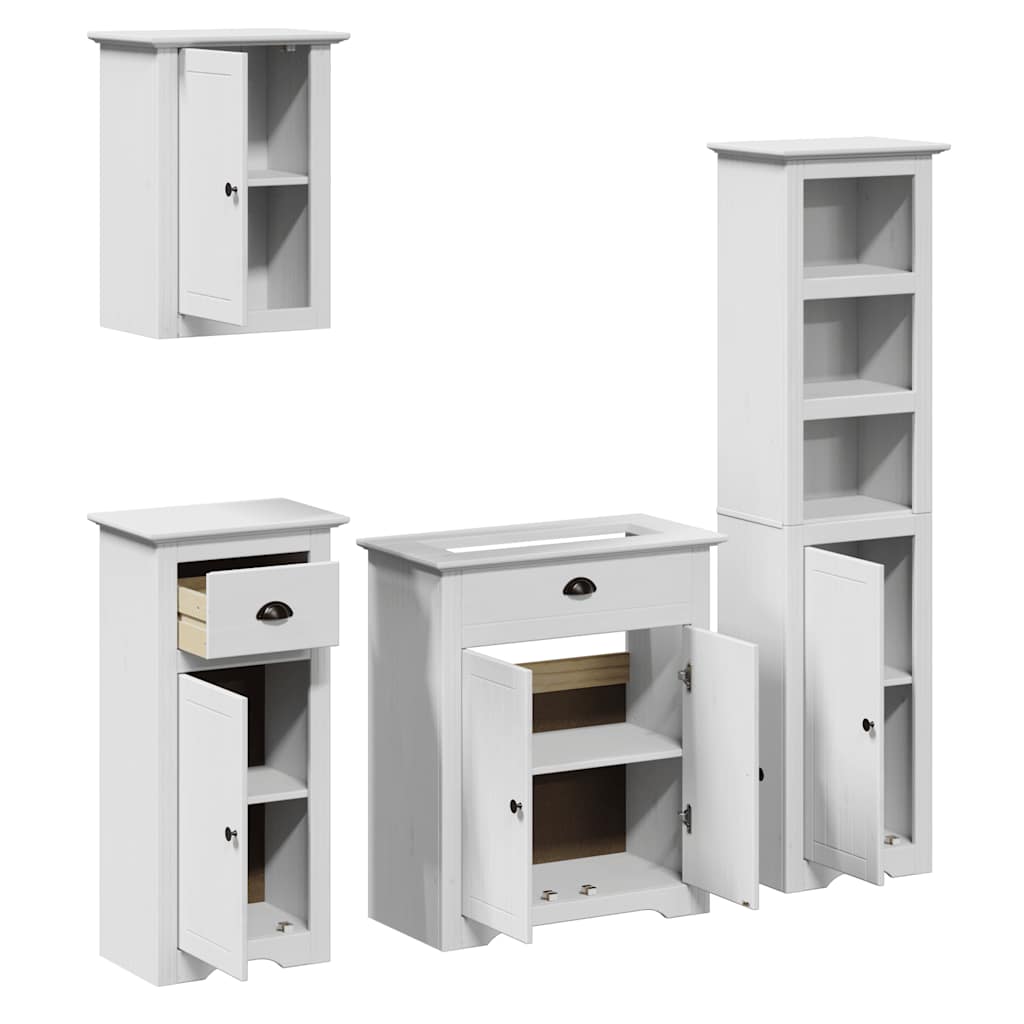 vidaXL Set mobilier baie BODO, 4 piese, alb, lemn masiv de pin vidaXL Set mobilier baie BODO, 4 piese, alb, lemn masiv de pin
