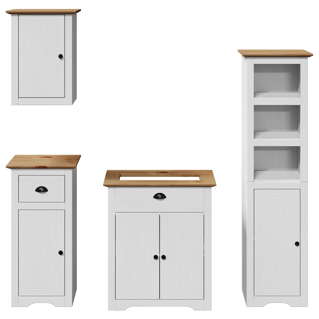 vidaXL Set de mobilier de baie 4 piese lemn masiv de pin alb și maro vidaXL Set de mobilier de baie 4 piese lemn masiv de pin alb și maro