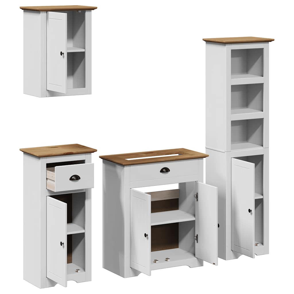 vidaXL Set de mobilier de baie 4 piese lemn masiv de pin alb și maro vidaXL Set de mobilier de baie 4 piese lemn masiv de pin alb și maro