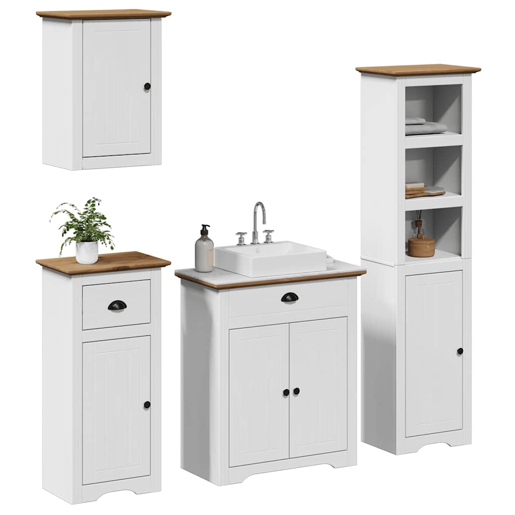 vidaXL Set de mobilier de baie 4 piese lemn masiv de pin alb și maro vidaXL Set de mobilier de baie 4 piese lemn masiv de pin alb și maro