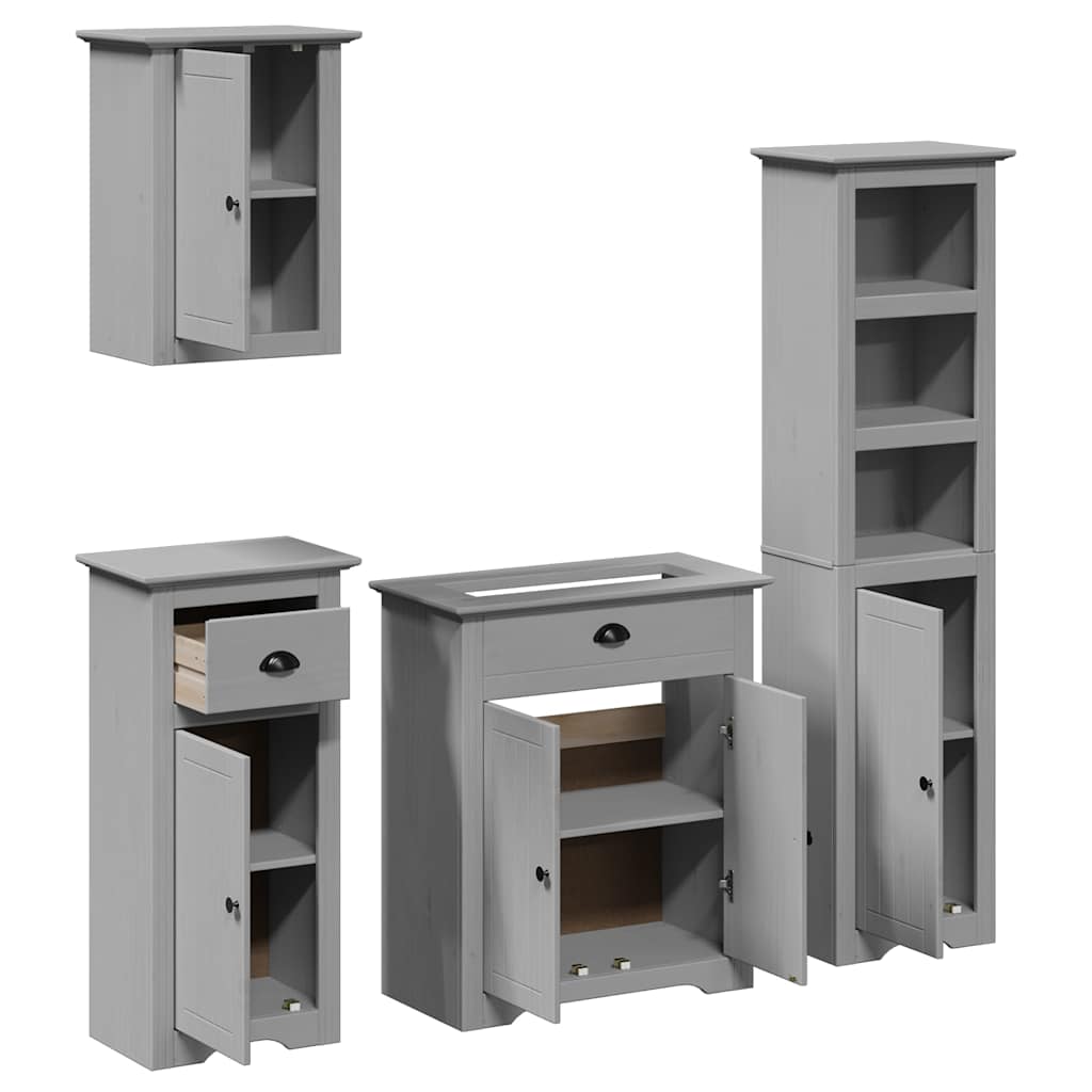vidaXL Set de mobilier de baie din 4 piese lemn masiv de pin gri vidaXL Set de mobilier de baie din 4 piese lemn masiv de pin gri