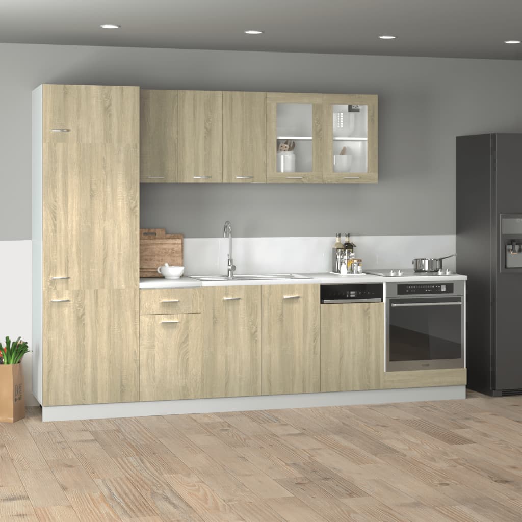 vidaXL Set dulap de bucătărie “Lyon”, 8 piese, stejar sonoma vidaXL Set dulap de bucătărie “Lyon”, 8 piese, stejar sonoma