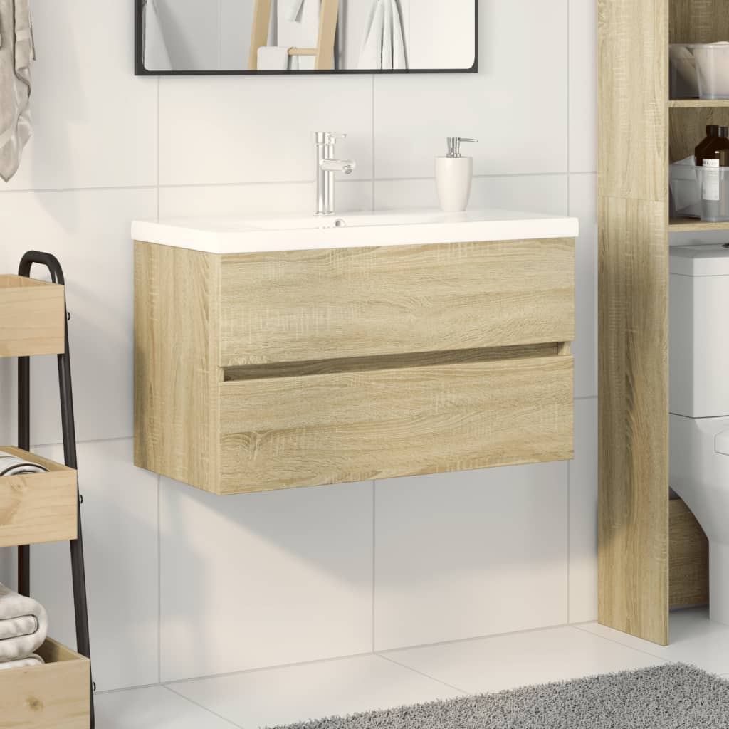 vidaXL Set mobilier de baie, 2 piese, ceramică și lemn prelucrat vidaXL Set mobilier de baie, 2 piese, ceramică și lemn prelucrat