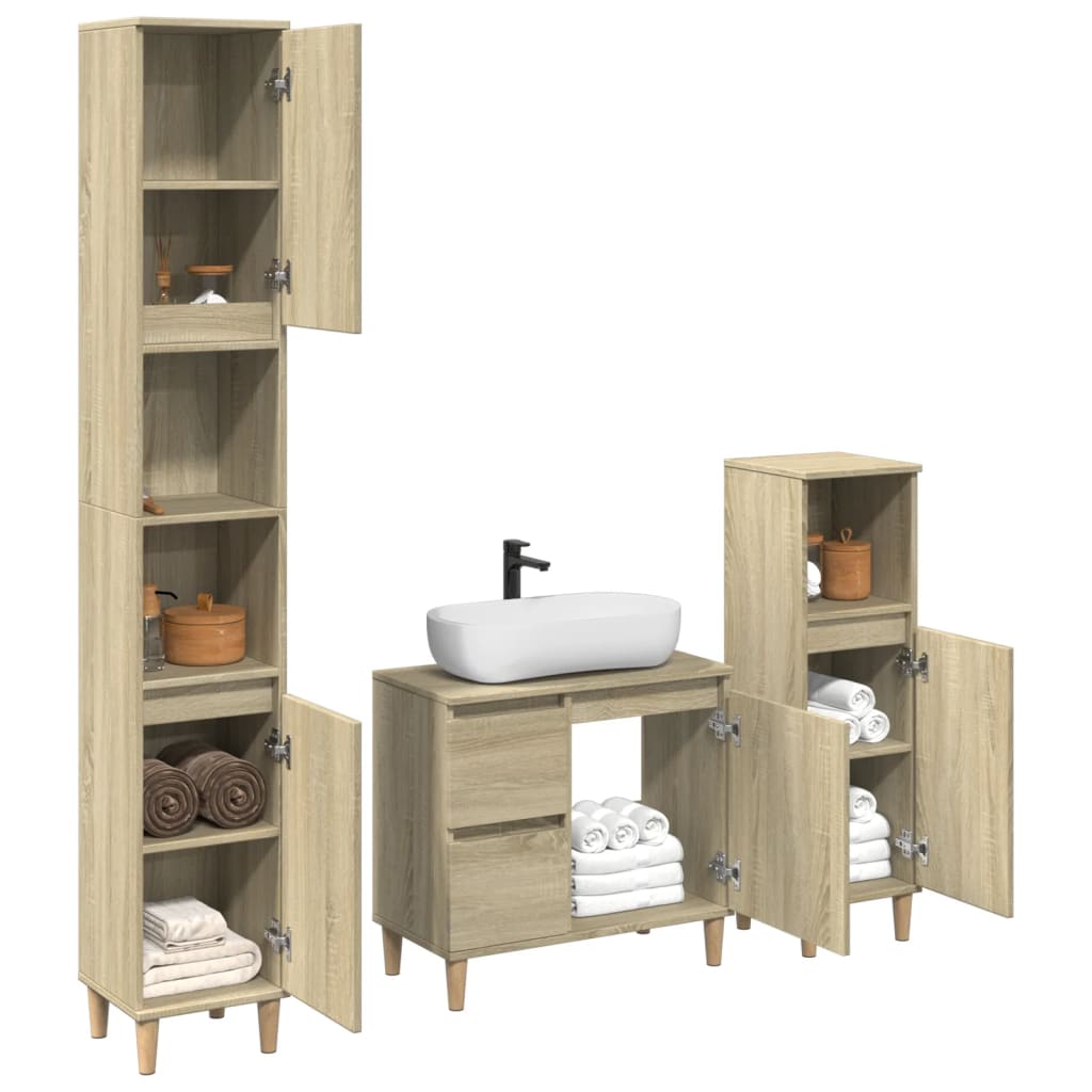vidaXL Set mobilier de baie, 3 piese, stejar sonoma, lemn prelucrat vidaXL Set mobilier de baie, 3 piese, stejar sonoma, lemn prelucrat