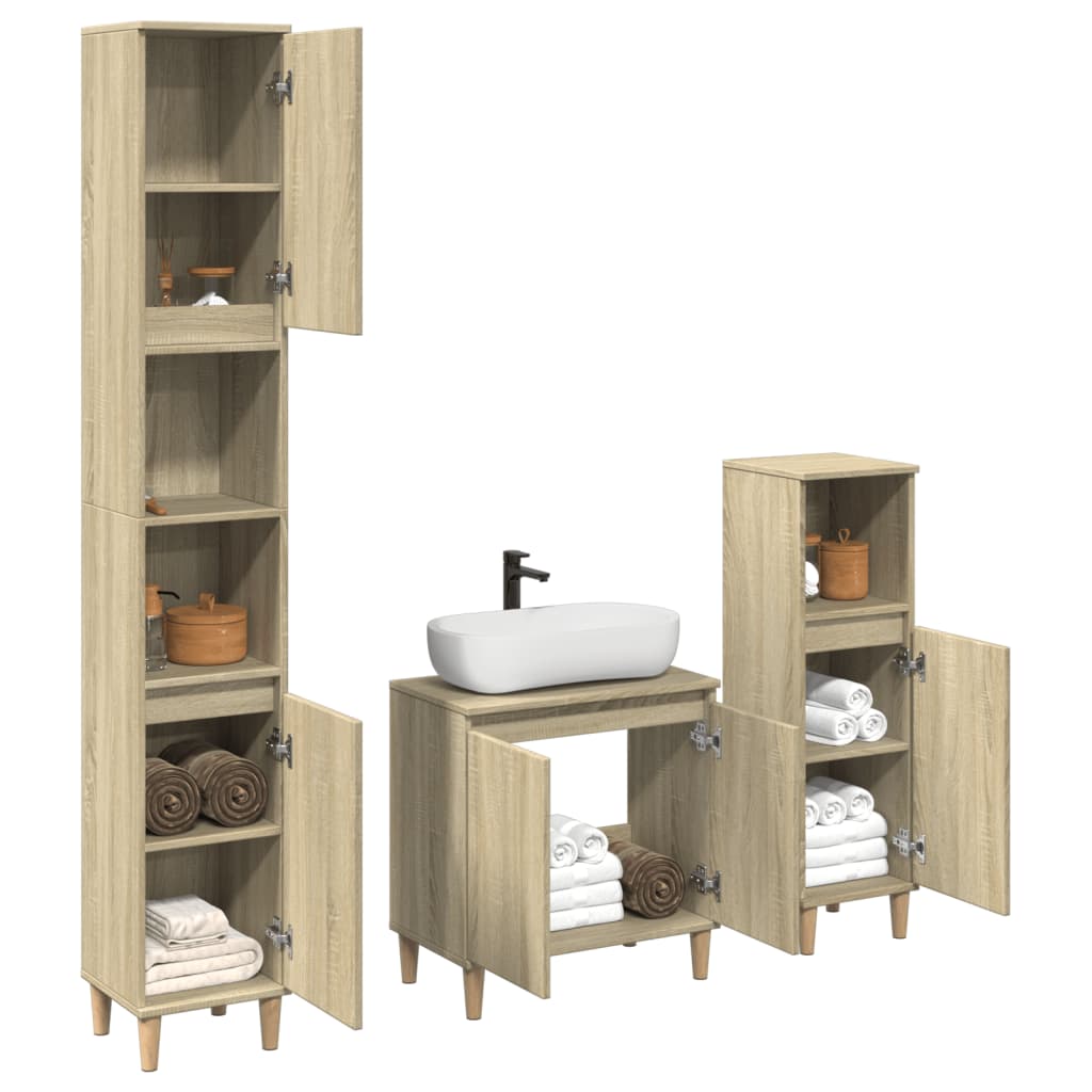 vidaXL Set mobilier de baie, 3 piese, stejar sonoma, lemn prelucrat vidaXL Set mobilier de baie, 3 piese, stejar sonoma, lemn prelucrat