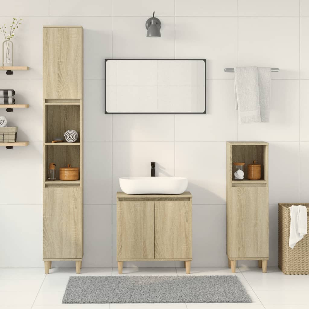 vidaXL Set mobilier de baie, 3 piese, stejar sonoma, lemn prelucrat vidaXL Set mobilier de baie, 3 piese, stejar sonoma, lemn prelucrat