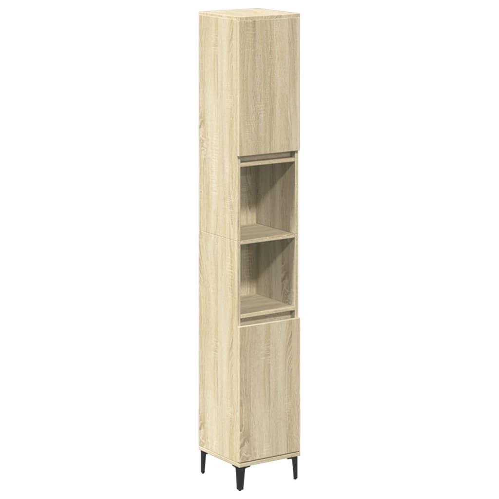 vidaXL Set mobilier de baie, 3 piese, stejar sonoma, lemn prelucrat