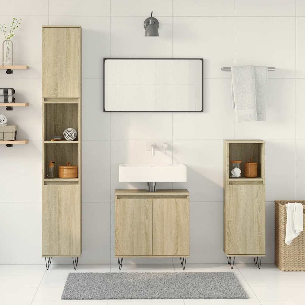 vidaXL Set mobilier de baie, 3 piese, stejar sonoma, lemn prelucrat vidaXL Set mobilier de baie, 3 piese, stejar sonoma, lemn prelucrat