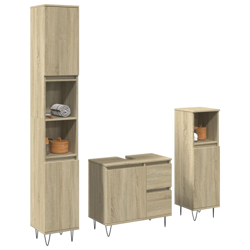 vidaXL Set mobilier de baie, 3 piese, stejar sonoma, lemn prelucrat vidaXL Set mobilier de baie, 3 piese, stejar sonoma, lemn prelucrat