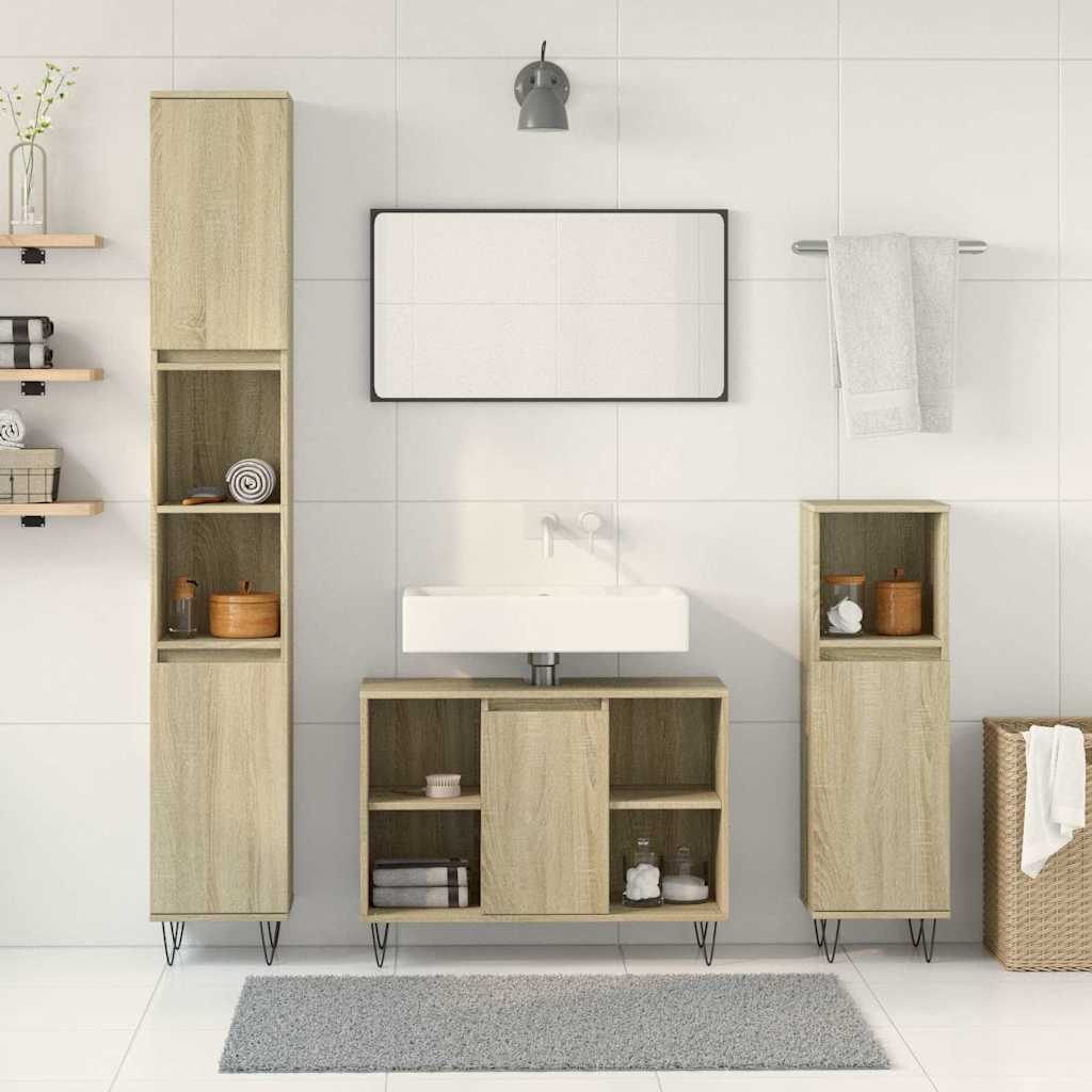 vidaXL Set mobilier de baie, 3 piese, stejar sonoma, lemn prelucrat vidaXL Set mobilier de baie, 3 piese, stejar sonoma, lemn prelucrat
