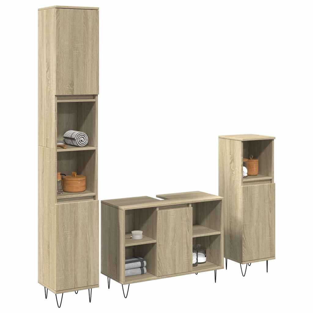vidaXL Set mobilier de baie, 3 piese, stejar sonoma, lemn prelucrat vidaXL Set mobilier de baie, 3 piese, stejar sonoma, lemn prelucrat