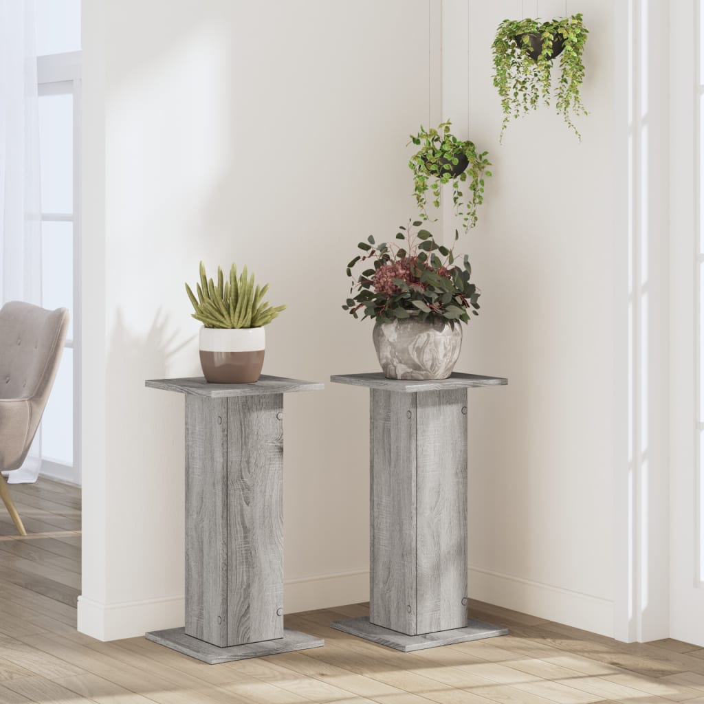 vidaXL Suporturi de plante 2 buc. gri sonoma 30x30x60cm lemn prelucrat vidaXL Suporturi de plante 2 buc. gri sonoma 30x30x60cm lemn prelucrat