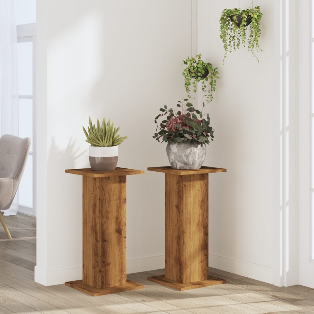 vidaXL Suporturi de plante, 2 buc., stejar artizanal, 30x30x60cm, lemn vidaXL Suporturi de plante, 2 buc., stejar artizanal, 30x30x60cm, lemn