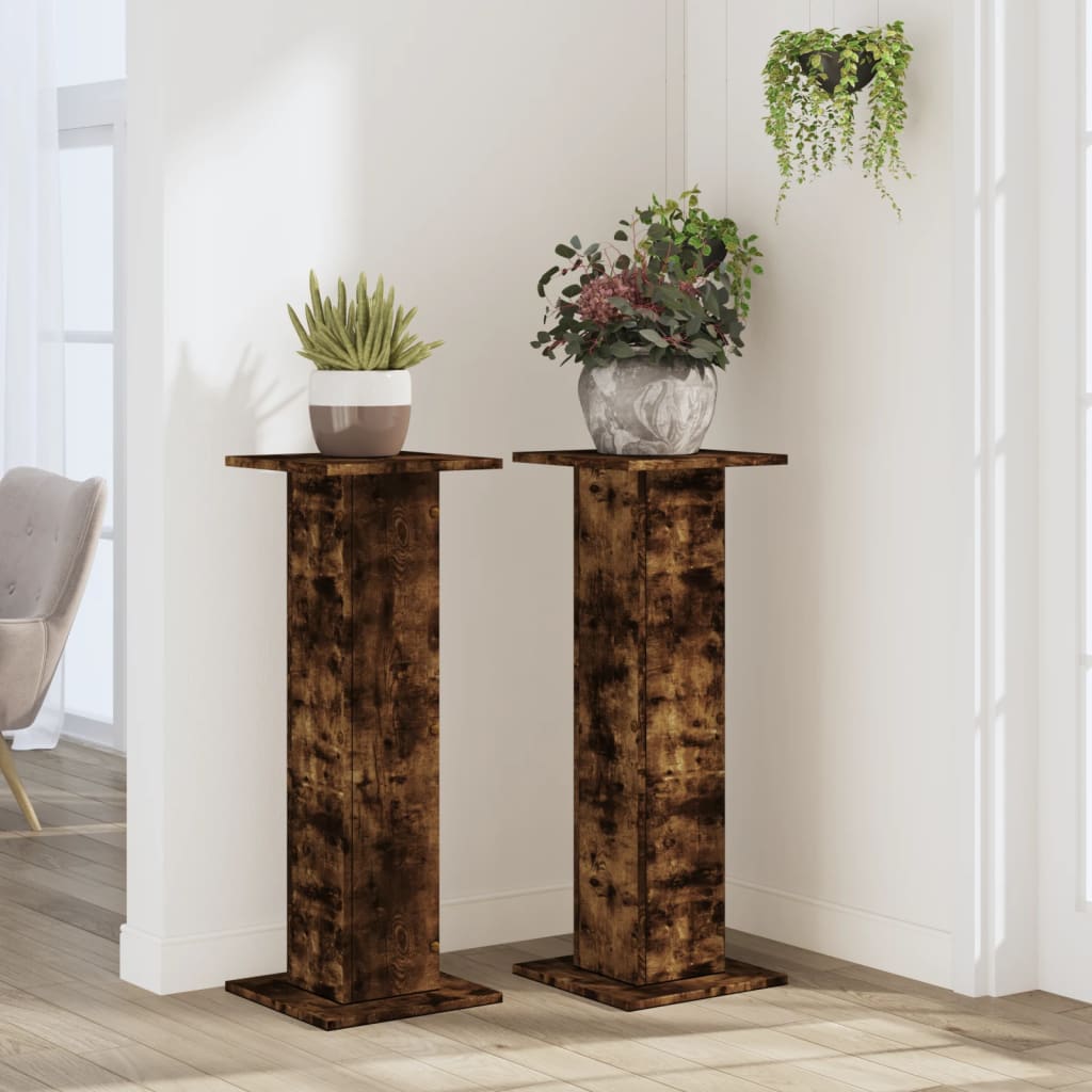 vidaXL Suporturi de plante 2 buc. stejar fumuriu 30x30x80 cm lemn vidaXL Suporturi de plante 2 buc. stejar fumuriu 30x30x80 cm lemn