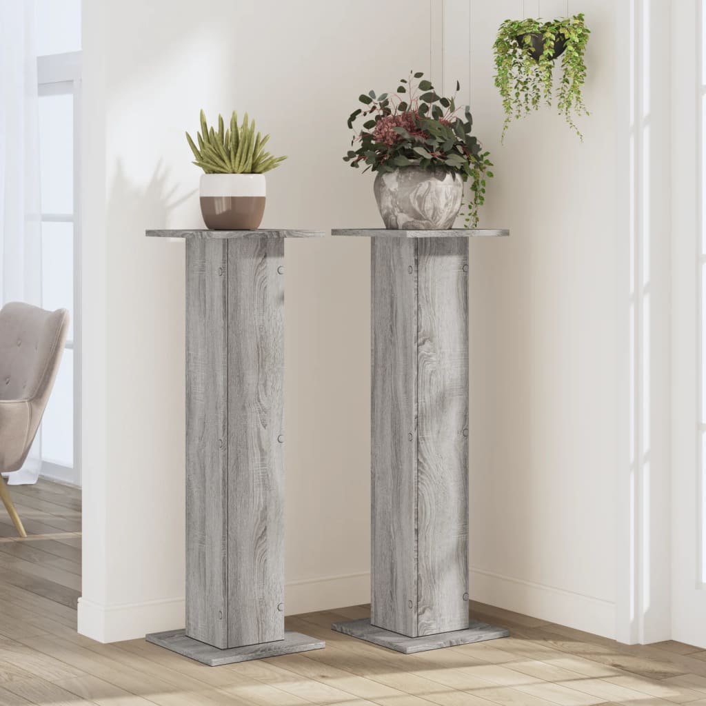 vidaXL Suporturi de plante 2 buc. gri sonoma 30x30x95cm lemn prelucrat vidaXL Suporturi de plante 2 buc. gri sonoma 30x30x95cm lemn prelucrat