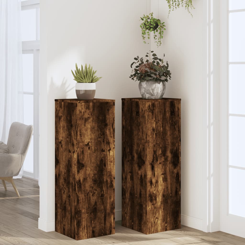 vidaXL Suporturi de plante 2 buc. stejar fumuriu 33x33x100 cm lemn vidaXL Suporturi de plante 2 buc. stejar fumuriu 33x33x100 cm lemn
