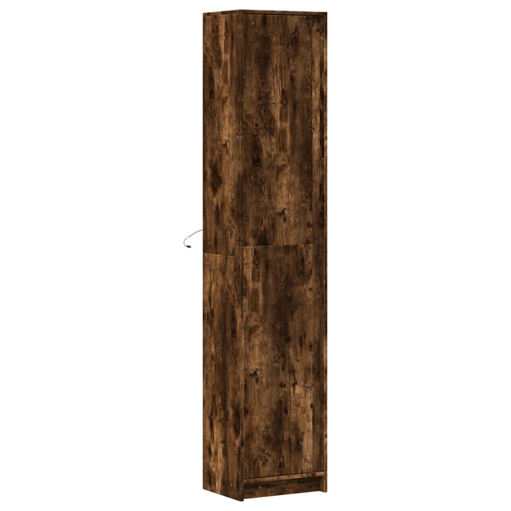 vidaXL Dulap înalt LED stejar fumuriu 41,5x32,5x200 cm lemn prelucrat vidaXL Dulap înalt LED stejar fumuriu 41,5x32,5x200 cm lemn prelucrat