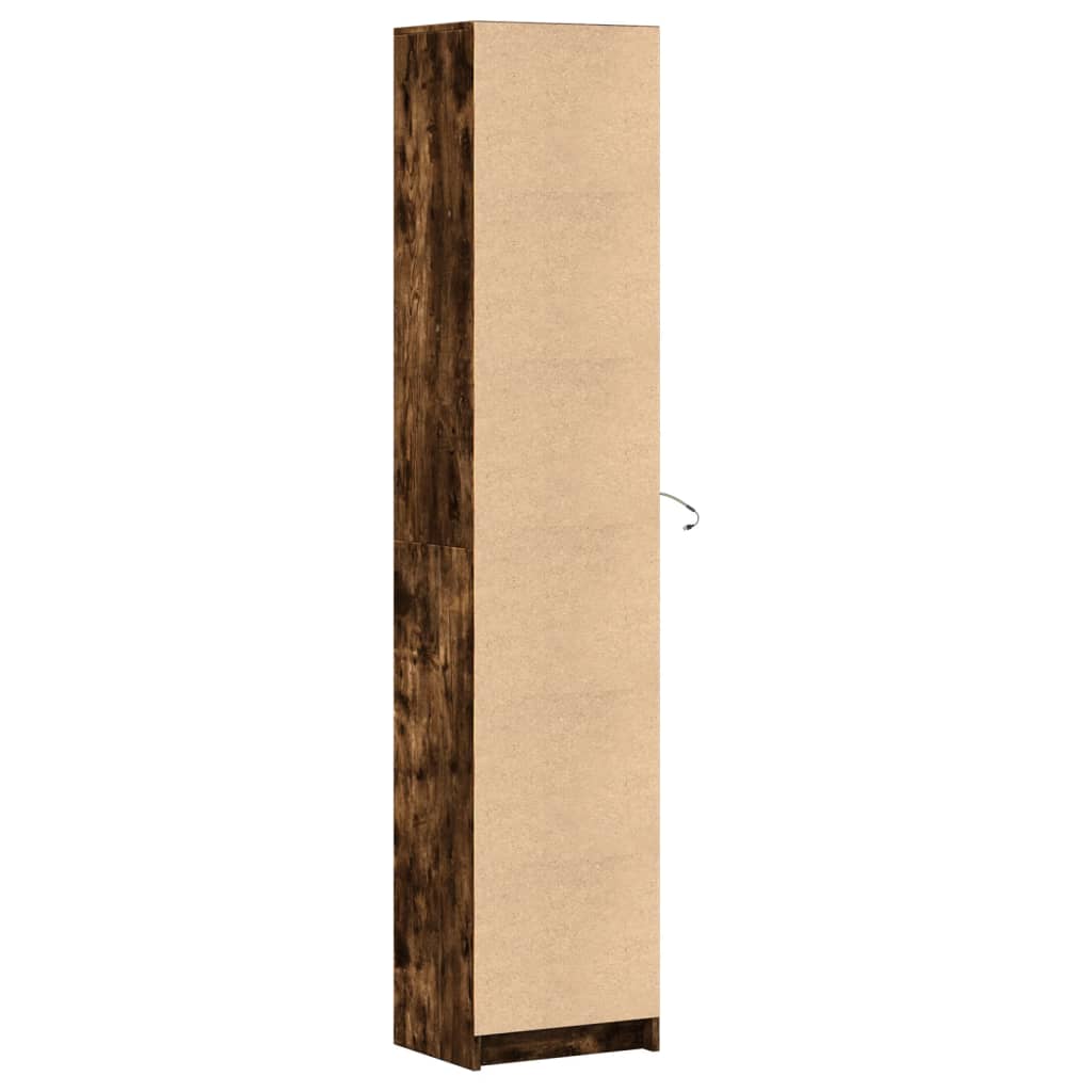 vidaXL Dulap înalt LED stejar fumuriu 41,5x32,5x200 cm lemn prelucrat vidaXL Dulap înalt LED stejar fumuriu 41,5x32,5x200 cm lemn prelucrat
