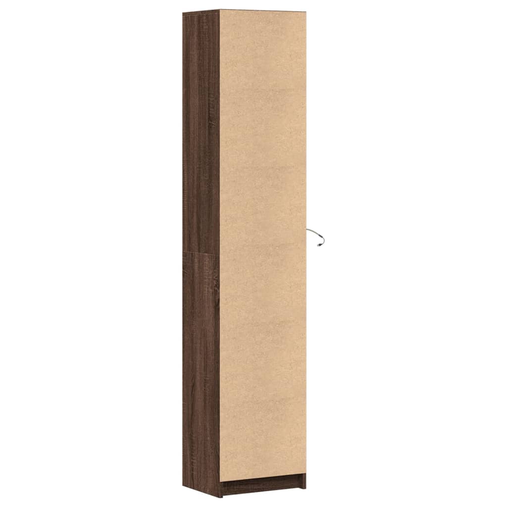 vidaXL Dulap înalt cu LED stejar maro 41,5x32,5x200 cm lemn prelucrat vidaXL Dulap înalt cu LED stejar maro 41,5x32,5x200 cm lemn prelucrat