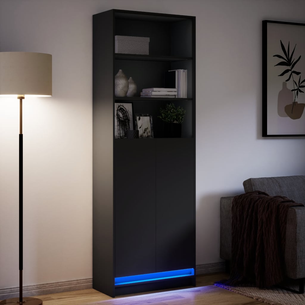 vidaXL Dulap înalt cu LED negru 69x32,5x200 cm lemn prelucrat vidaXL Dulap înalt cu LED negru 69x32,5x200 cm lemn prelucrat