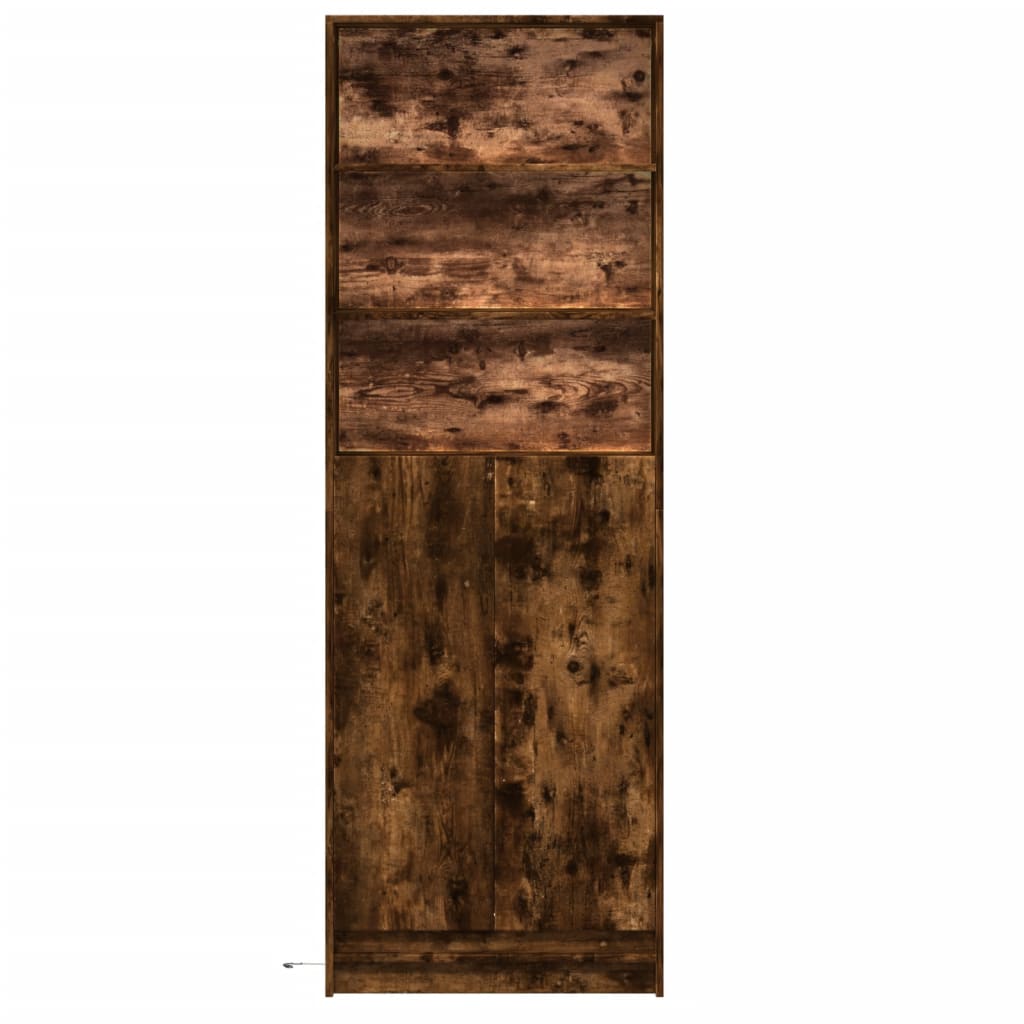 vidaXL Dulap înalt cu LED stejar fumuriu 69x32,5x200 cm lemn prelucrat vidaXL Dulap înalt cu LED stejar fumuriu 69x32,5x200 cm lemn prelucrat