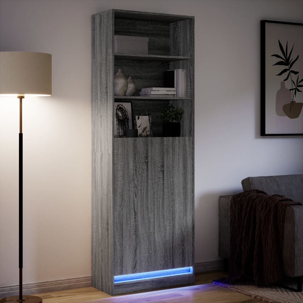 vidaXL Dulap înalt cu LED gri sonoma 69x32,5x200 cm lemn prelucrat vidaXL Dulap înalt cu LED gri sonoma 69x32,5x200 cm lemn prelucrat
