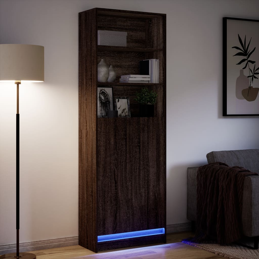 vidaXL Dulap înalt cu LED stejar maro 69x32,5x200 cm lemn prelucrat vidaXL Dulap înalt cu LED stejar maro 69x32,5x200 cm lemn prelucrat