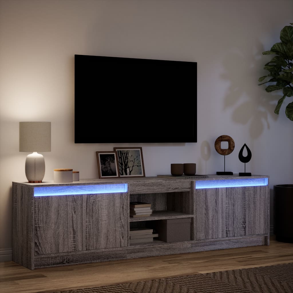 vidaXL Dulap TV cu LED, gri sonoma, 180x34x50 cm, lemn prelucrat